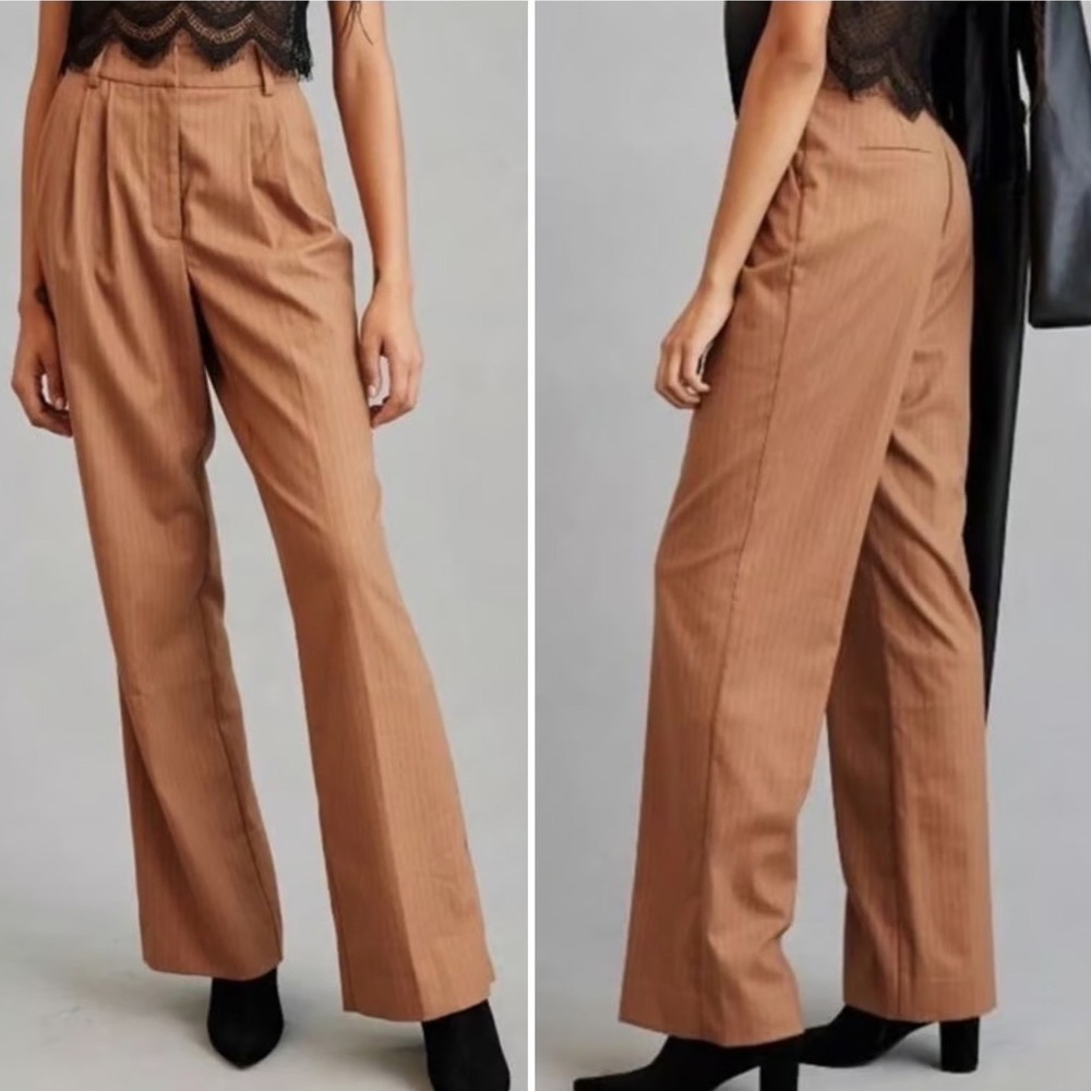 Favorite Daughter Pinstripe Trousers Brown High Waisted Straight Leg Pants Sz 4